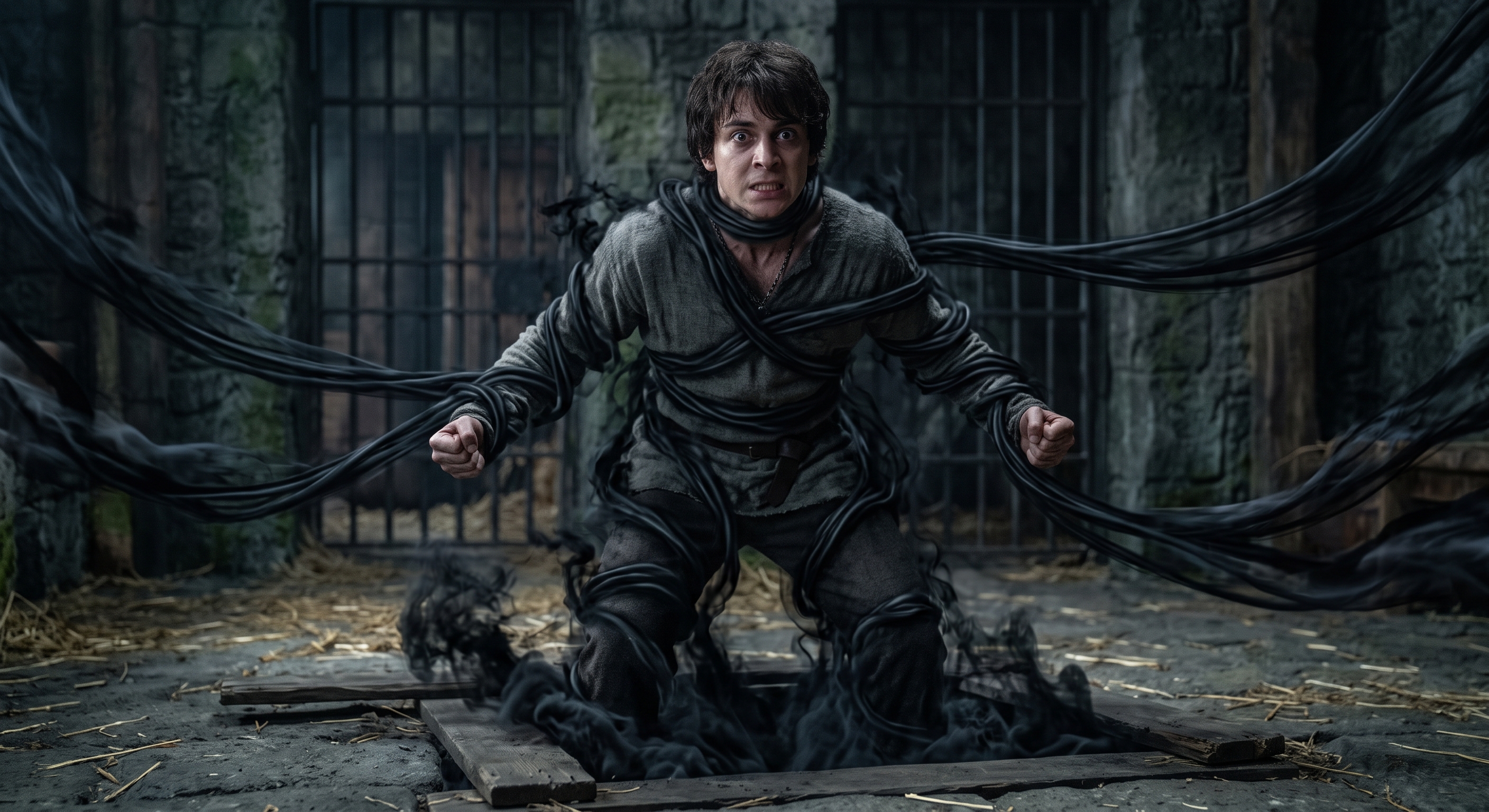 Elias caught and bound by Borin's Shadowbind smoke in the cell
