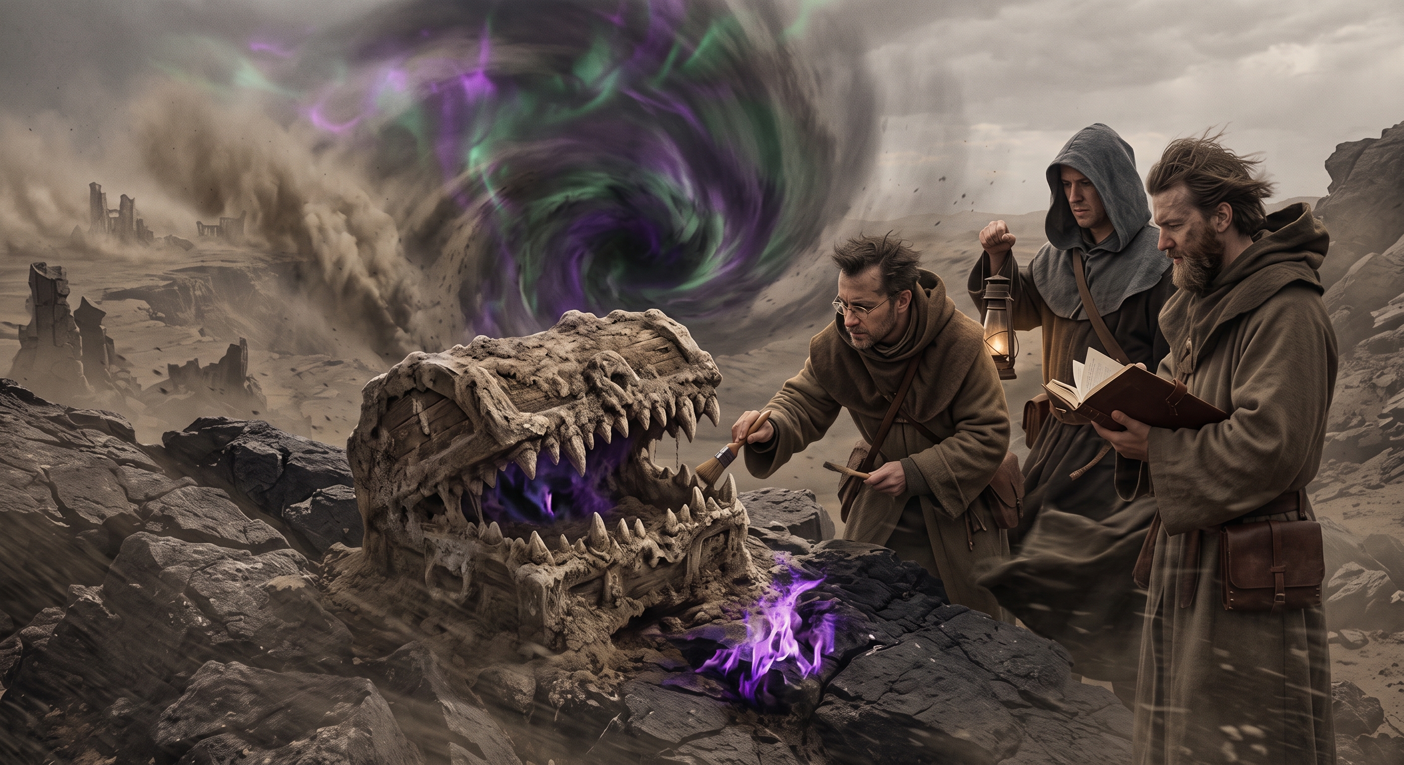 Scholars examining the remains of Glintjaw